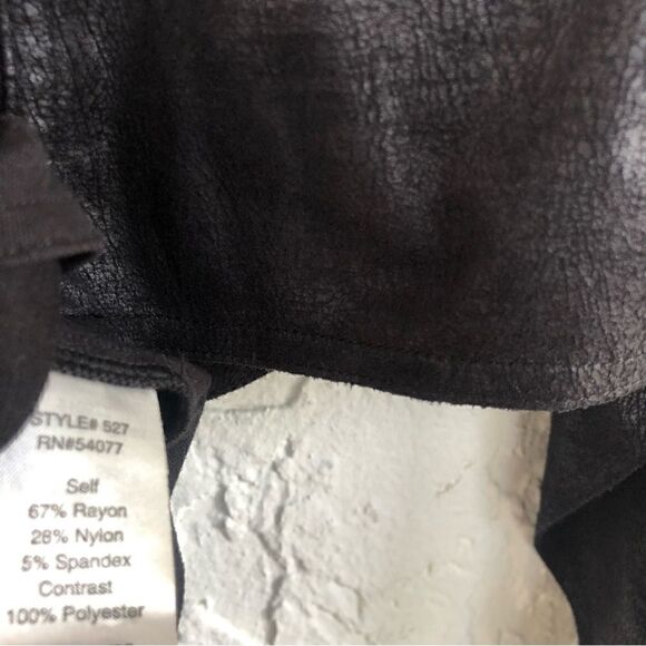 CABI Owens Faux Leather Waterfall Draped Open Front Black Jacket Size Medium - Picture 10 of 10
